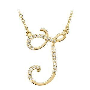 1/8 Ctw Diamond 14k Yellow Gold Medium Script Initial J Necklace, 17in
